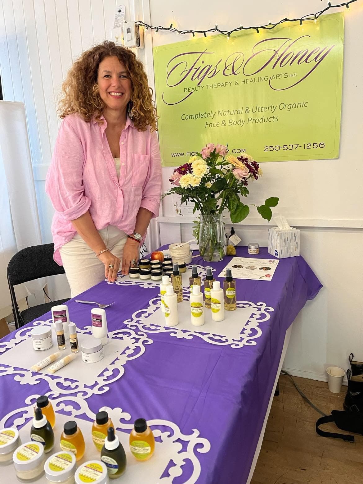 Lisa with her handmade Figs & Honey skincare line