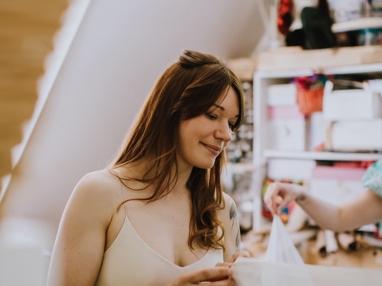 A bride holding her veil before the ceremony